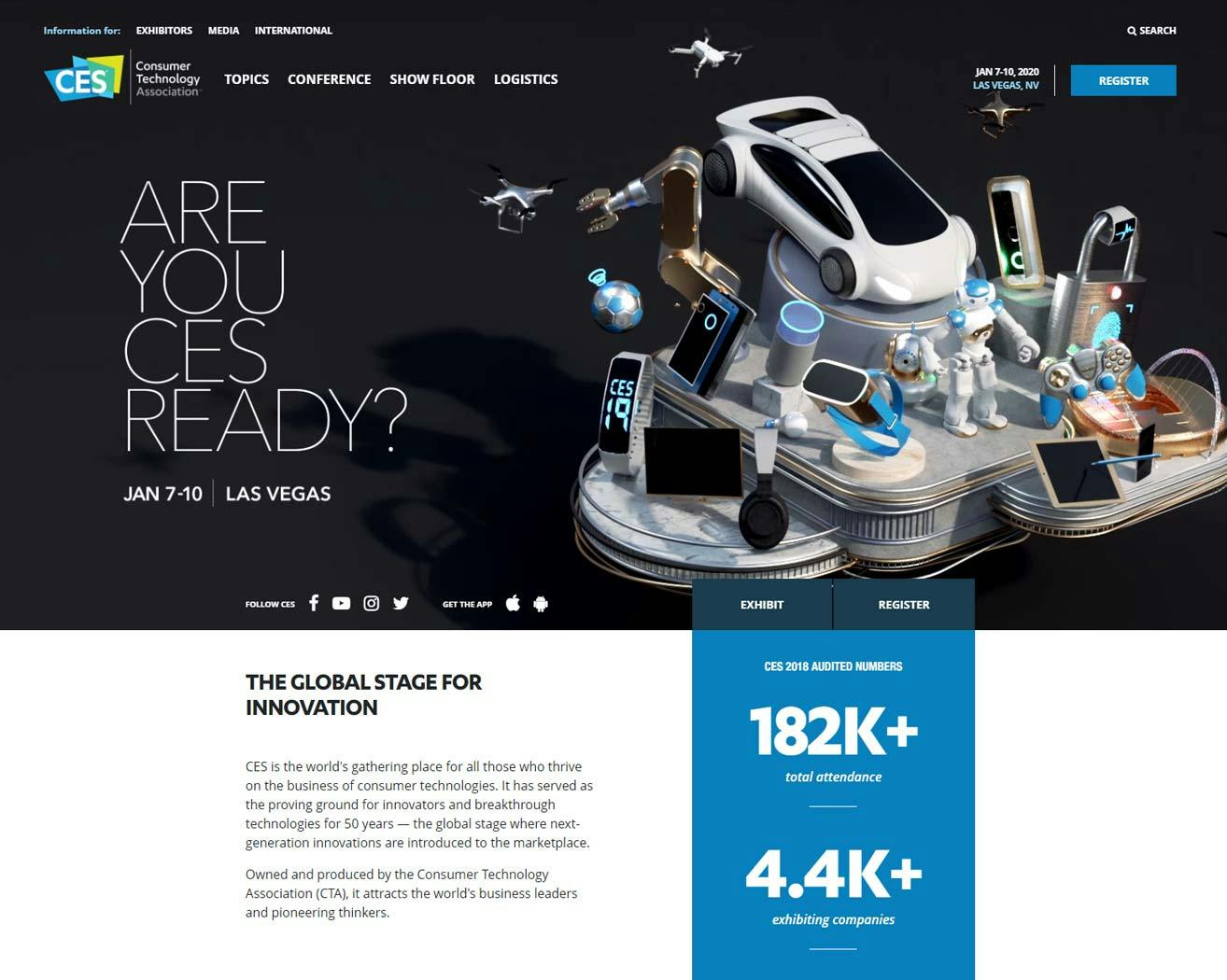 Screenshot showing the CES website.