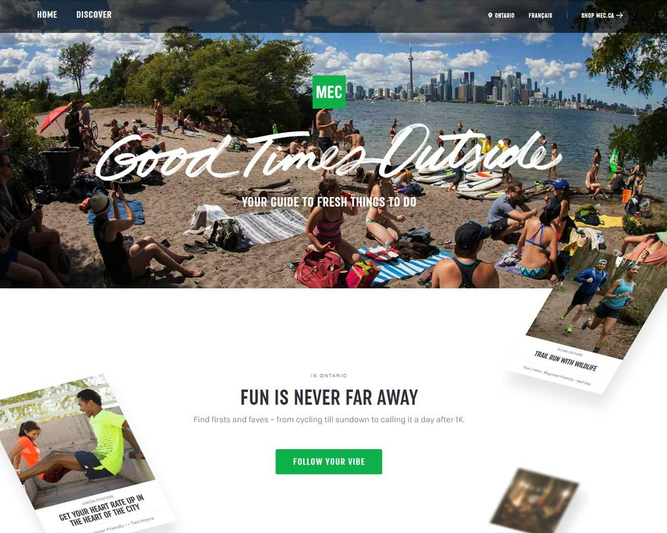 Screenshot showing the Good Times Outside website.