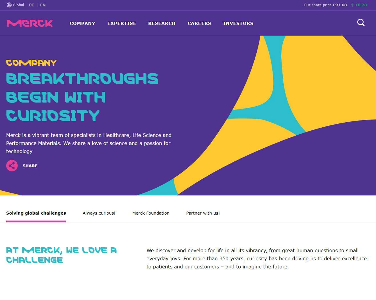 Screenshot showing the Merck Group website.